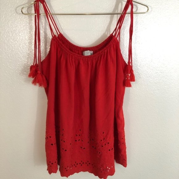 Ann Taylor LOFT XS red tassel tank top blouse - Picture 3 of 11